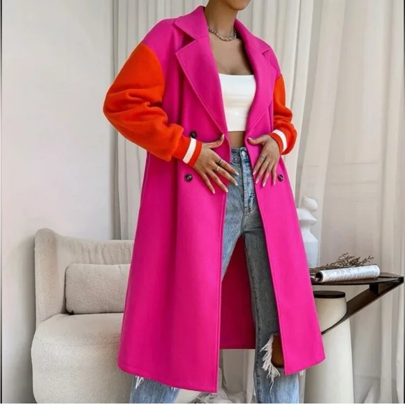 Classic Colorblock Double Breasted Lightweight Pea Coat - Picture 5 of 14